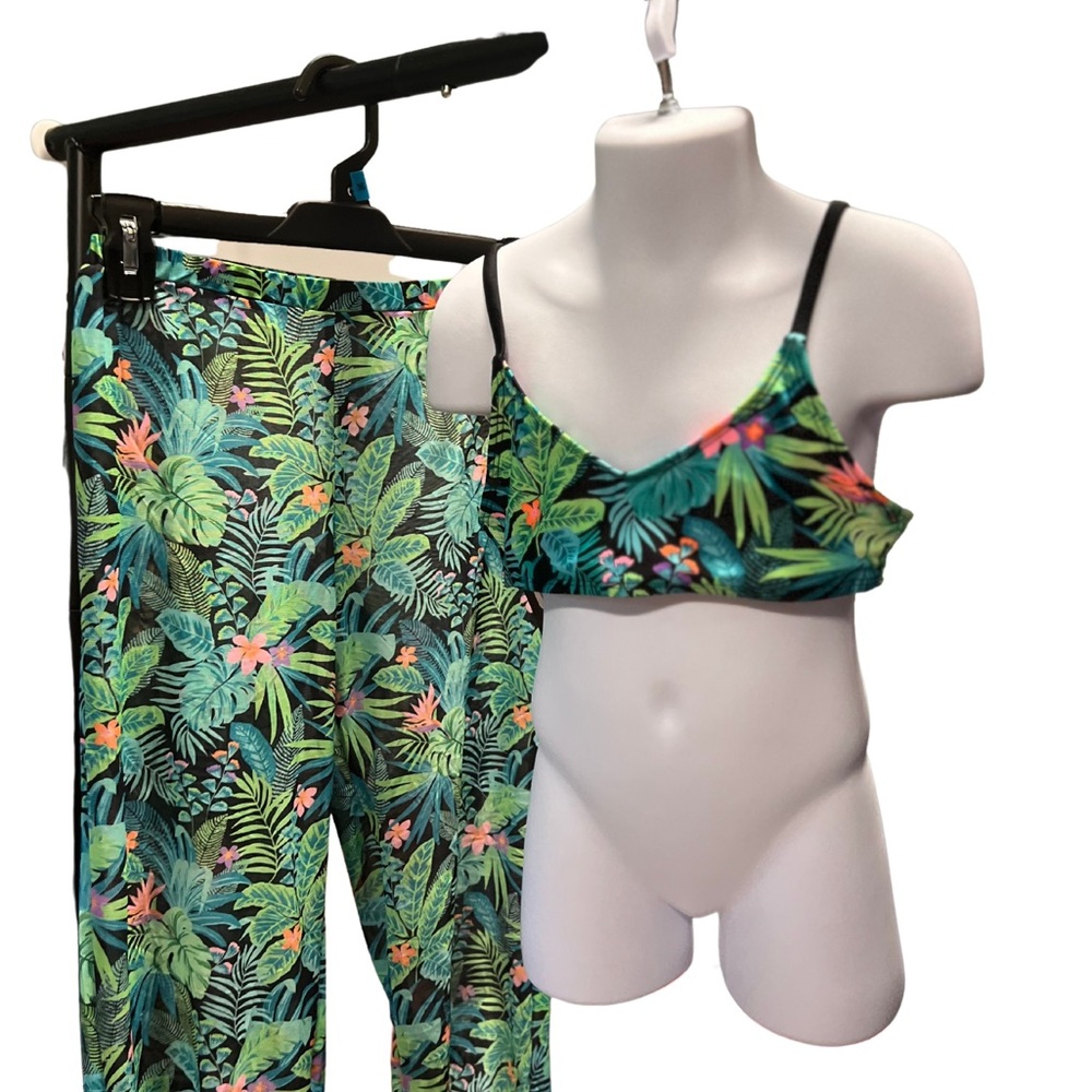 Girls' Feeling Tropical Floral Printed 3 pc Bikini Set - art class S 6/7